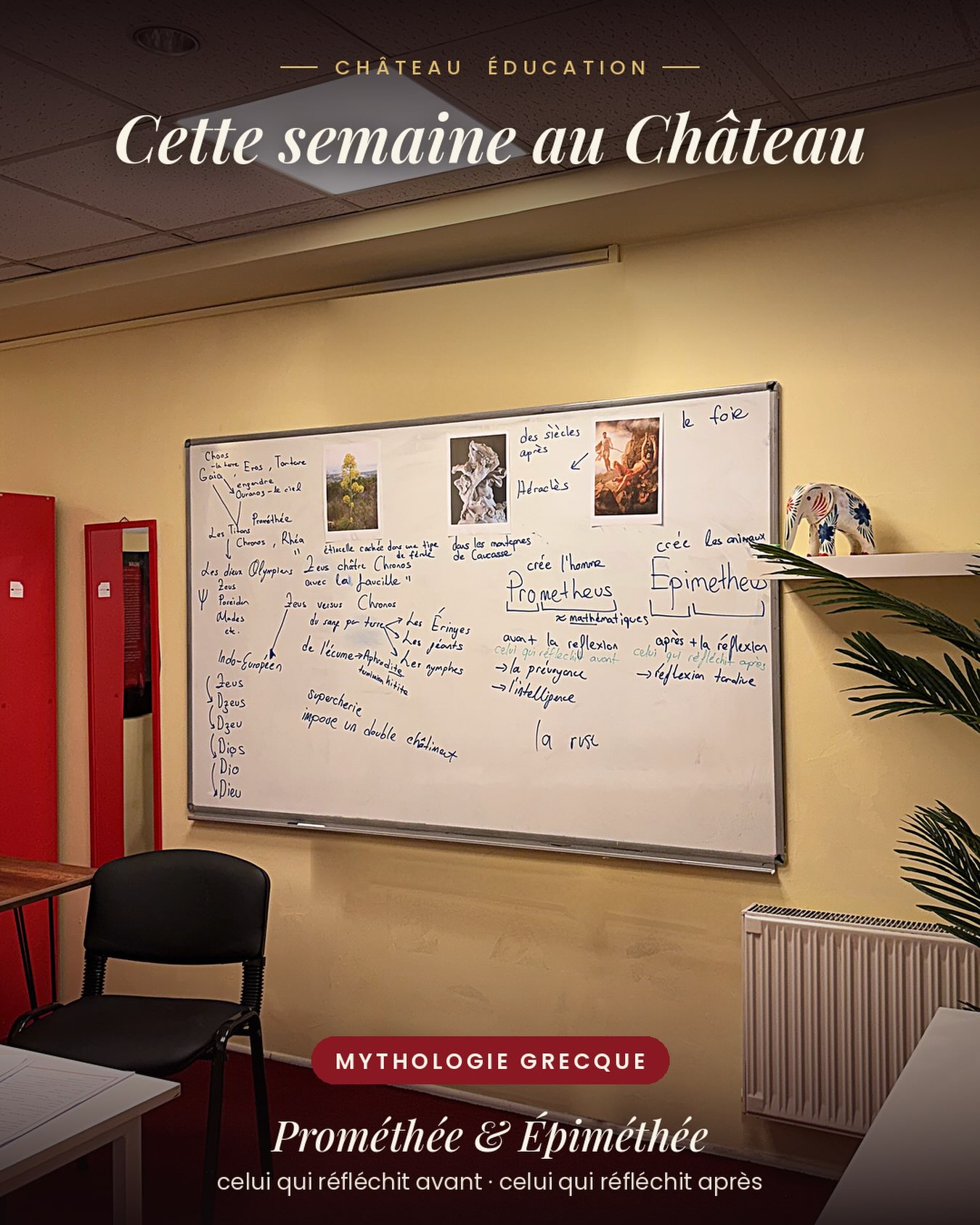 Aujourd'hui au Château : Prométhée, celui qui réfléchit avant, et Épiméthée, celui qui réfléchit après 🔥
Bonus étymologique : Zeus → Dzeus → Dios → Dieu ✨
#FLE #français #mythologiegrecque #châteaueducation